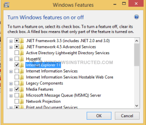 Windows features Internet Explorer