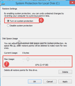 Windows 10: Turn on System Protection