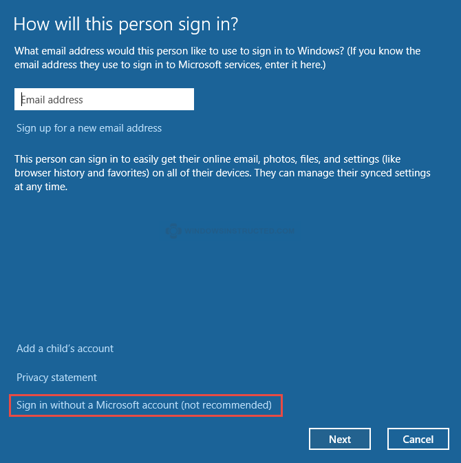 windows 10 install without microsoft account