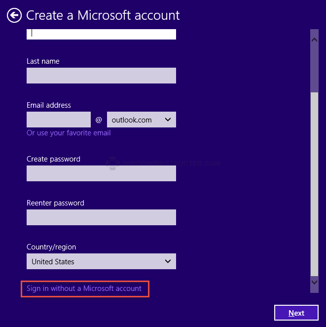 Sign in without a Microsoft Account