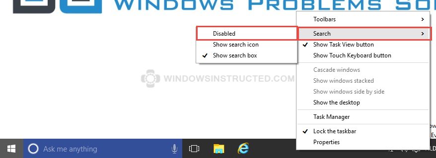 How to Disable the Search Bar in Taskbar
