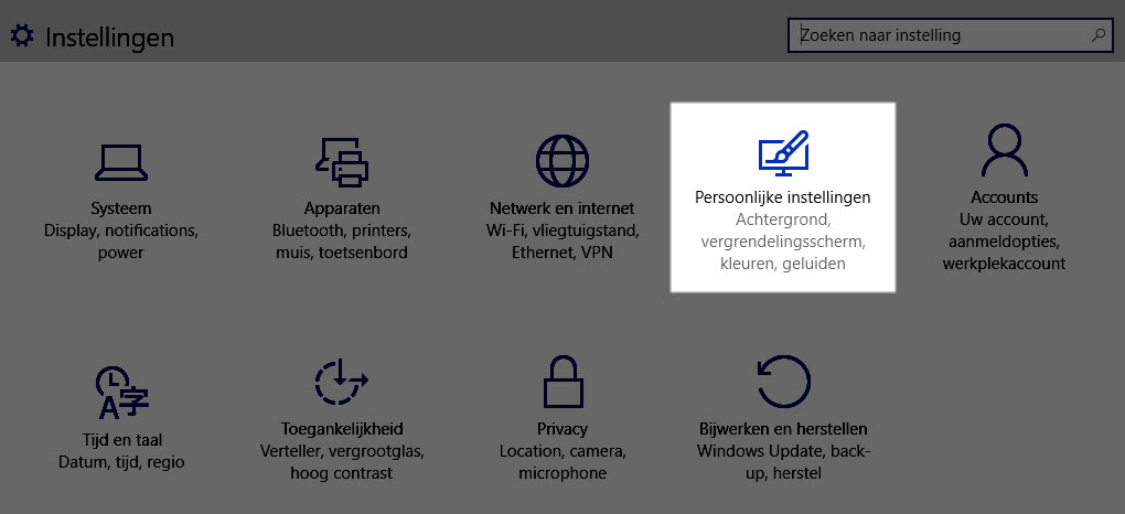 Windows 10: Persoonlijke Instellingen