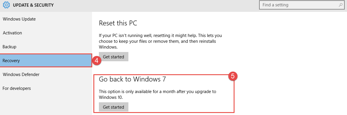 Windows 10: Go Back to your Old Version