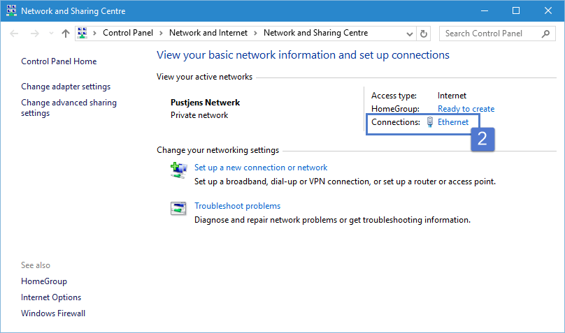Windows 10 Network Centre
